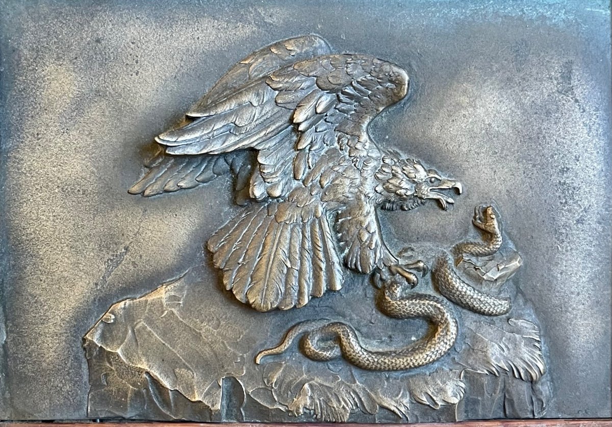 Barye - Royal Eagle And Serpent, Bronze Bas Relief -photo-2