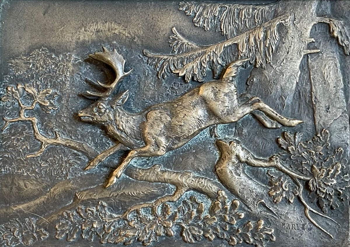 Barye - White-tailed Deer, Bronze Bas Relief-photo-2