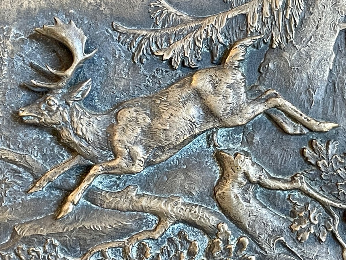 BARYE - Cerf de Virginie, Bas Relief en Bronze-photo-3