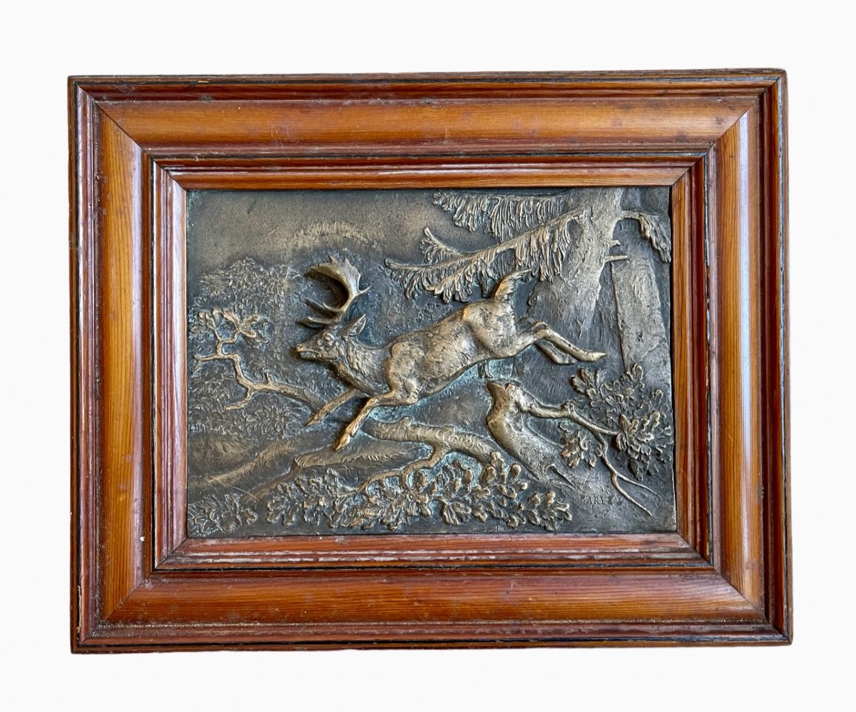 BARYE - Cerf de Virginie, Bas Relief en Bronze