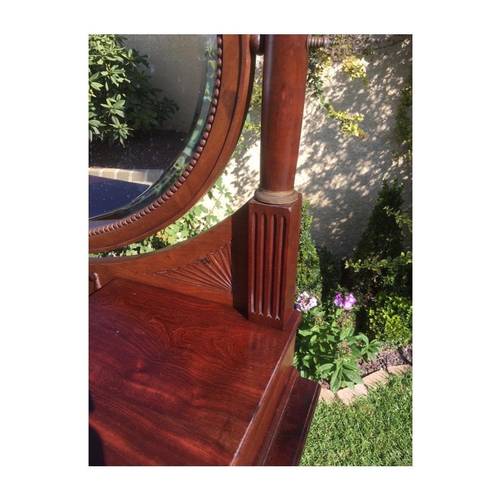 Coiffeuse De Maquillage Style Ancien - Acajou, Miroir Ovale, Nombreux Tiroirs - Palazzo INT (neuf)