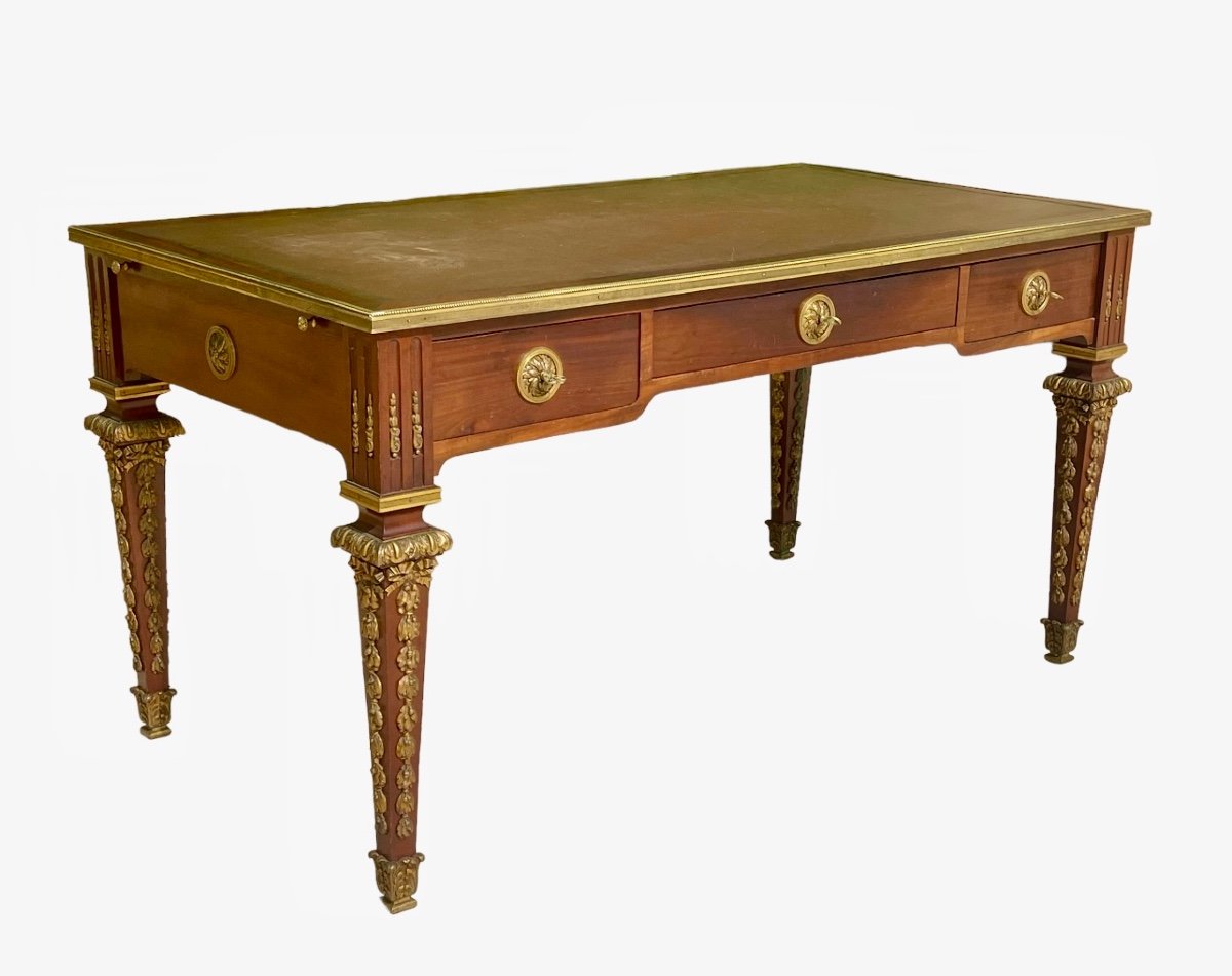 House Forest - Louis XVI Style Mahogany & Bronze Flat Desk