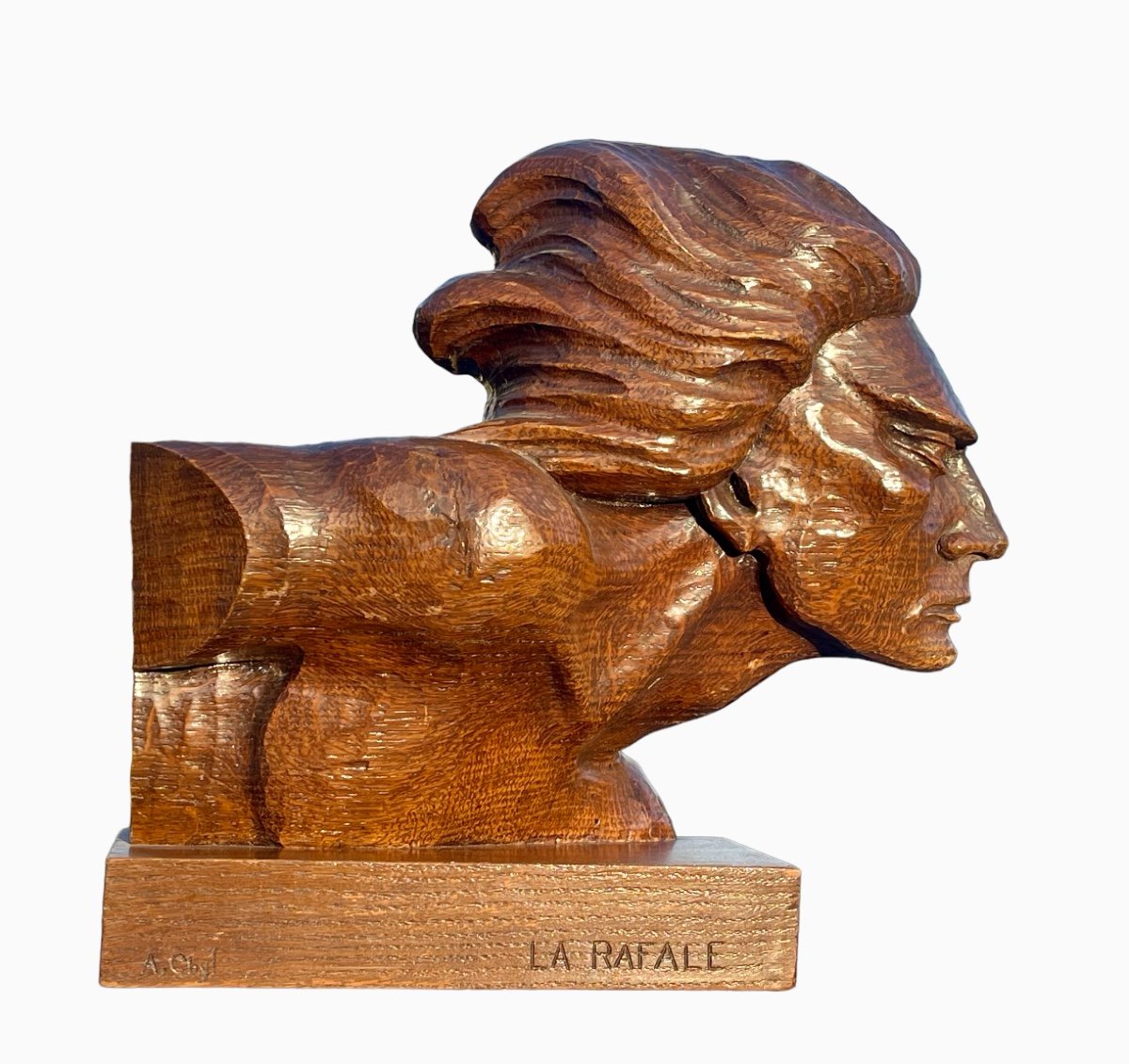 Jean MERMOZ - La Rafale, Buste en Bois Sculpté-photo-4