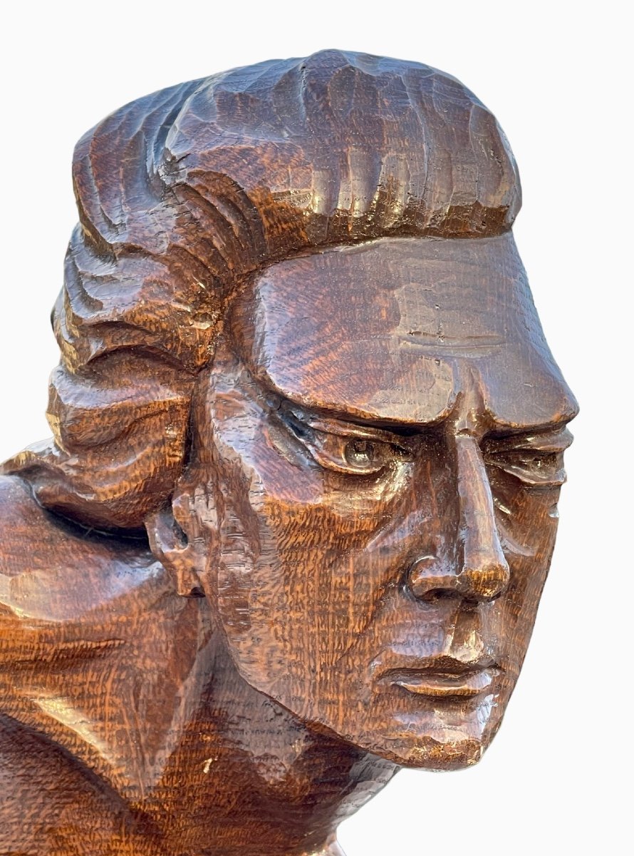 Jean MERMOZ - La Rafale, Buste en Bois Sculpté-photo-7