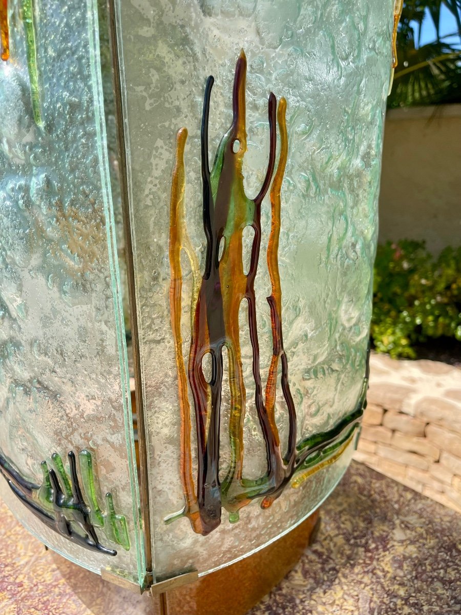 Green/brown Pressed Molded Glass Lamp Circa 1970-photo-3