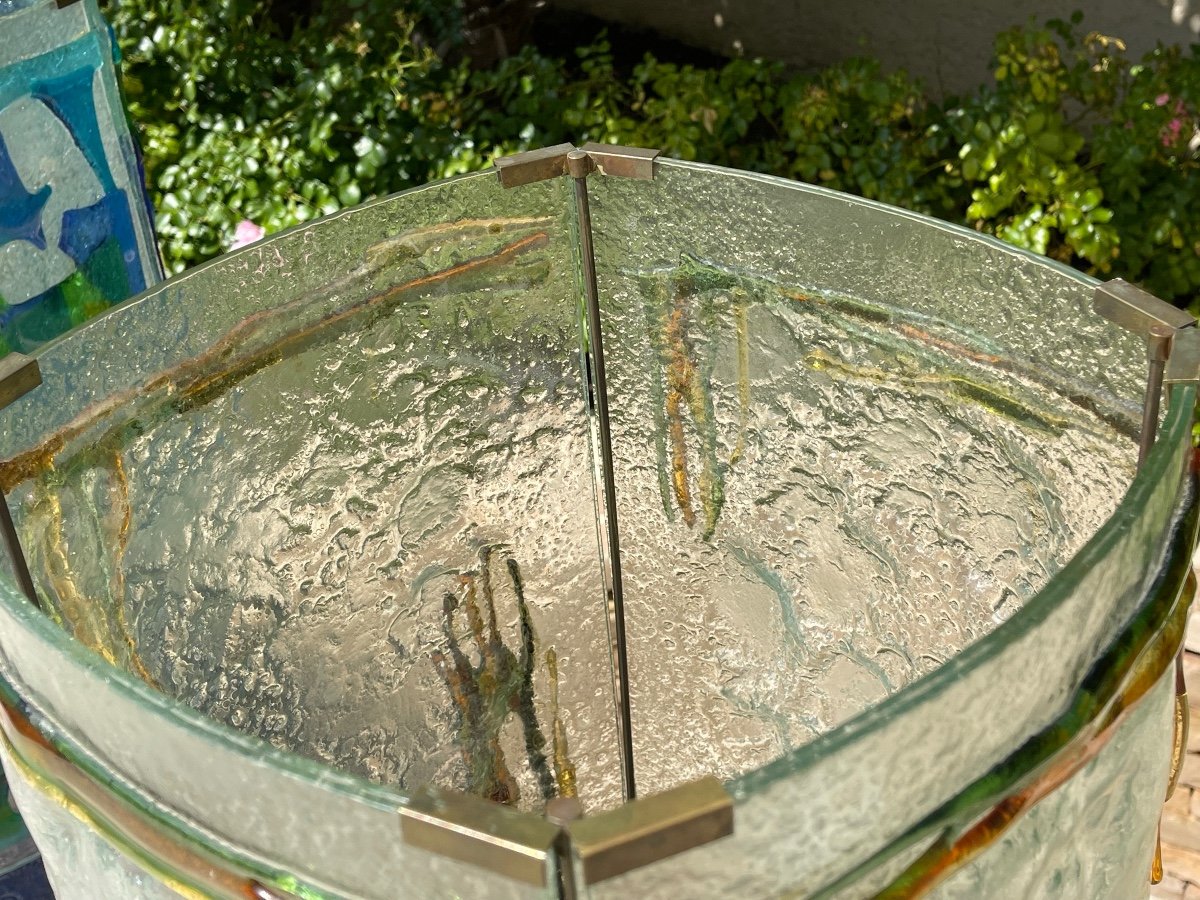 Green/brown Pressed Molded Glass Lamp Circa 1970-photo-4