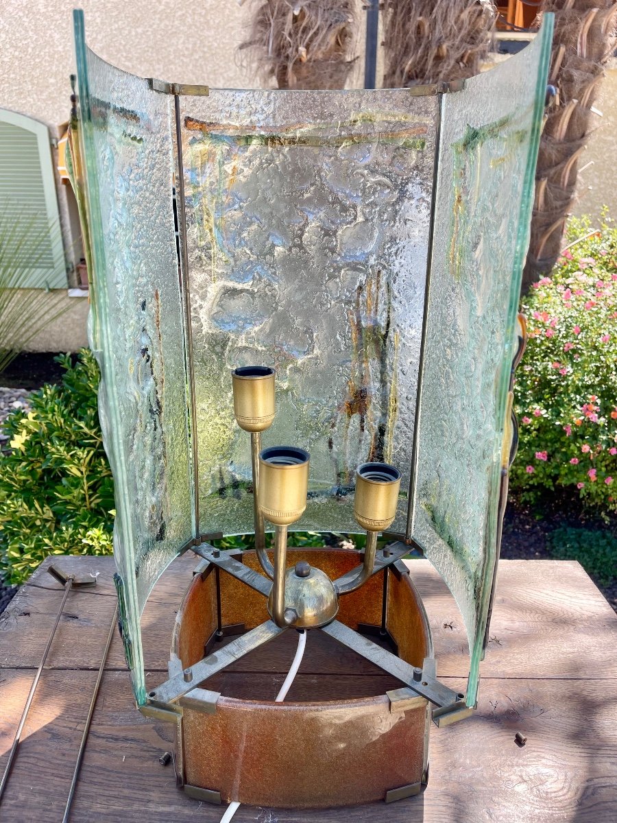 Green/brown Pressed Molded Glass Lamp Circa 1970-photo-6