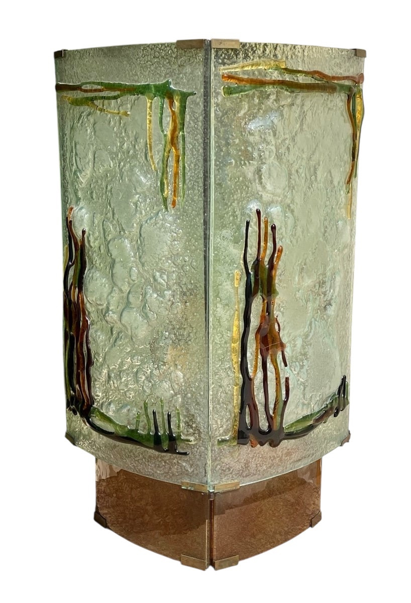 Green/brown Pressed Molded Glass Lamp Circa 1970