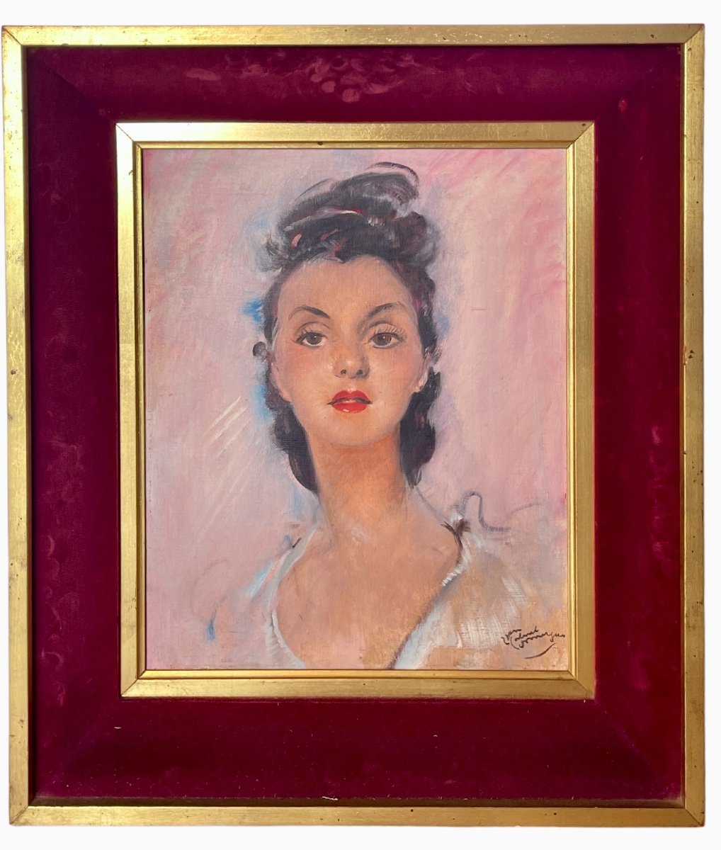 Jean-Gabriel DOMERGUE - La Brune Anglaise, Huile sur Toile