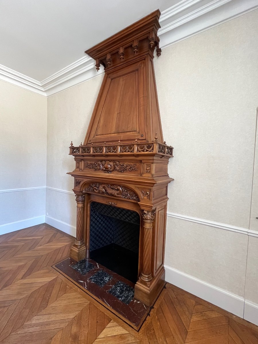 Cheminée de Château en Noyer Style Renaissance-photo-7