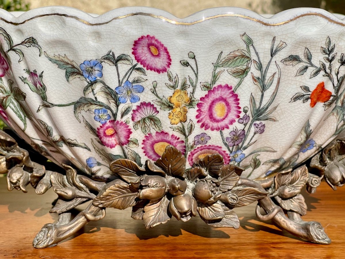 Coupe / Jardinière en Porcelaine & Bronze-photo-2