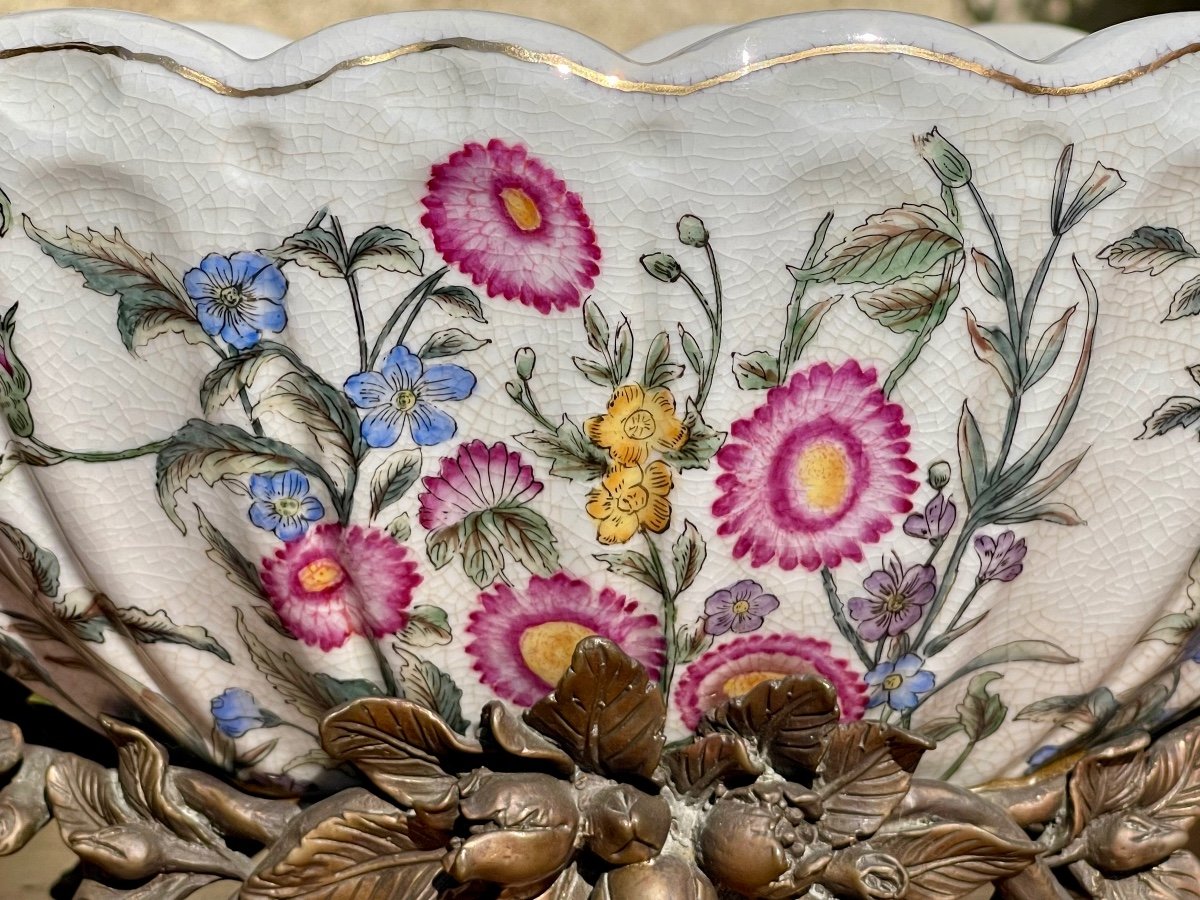 Coupe / Jardinière en Porcelaine & Bronze-photo-3