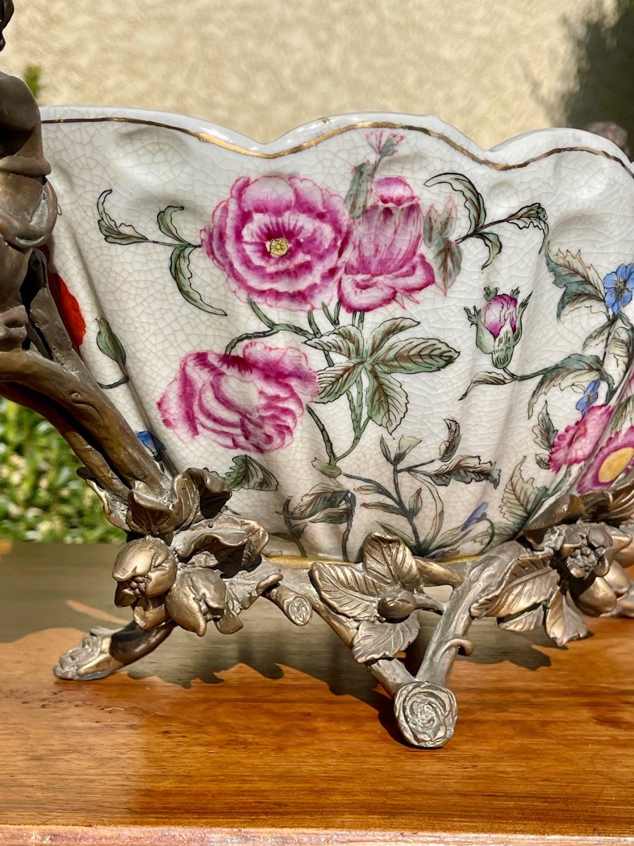 Coupe / Jardinière en Porcelaine & Bronze-photo-1
