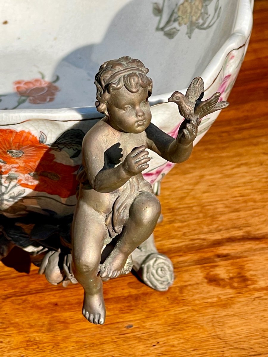 Coupe / Jardinière en Porcelaine & Bronze-photo-3