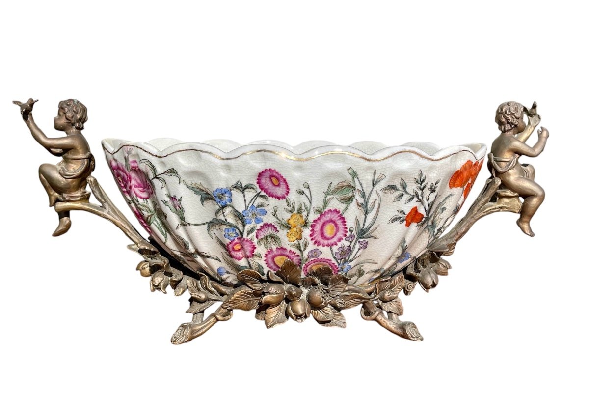 Coupe / Jardinière en Porcelaine & Bronze