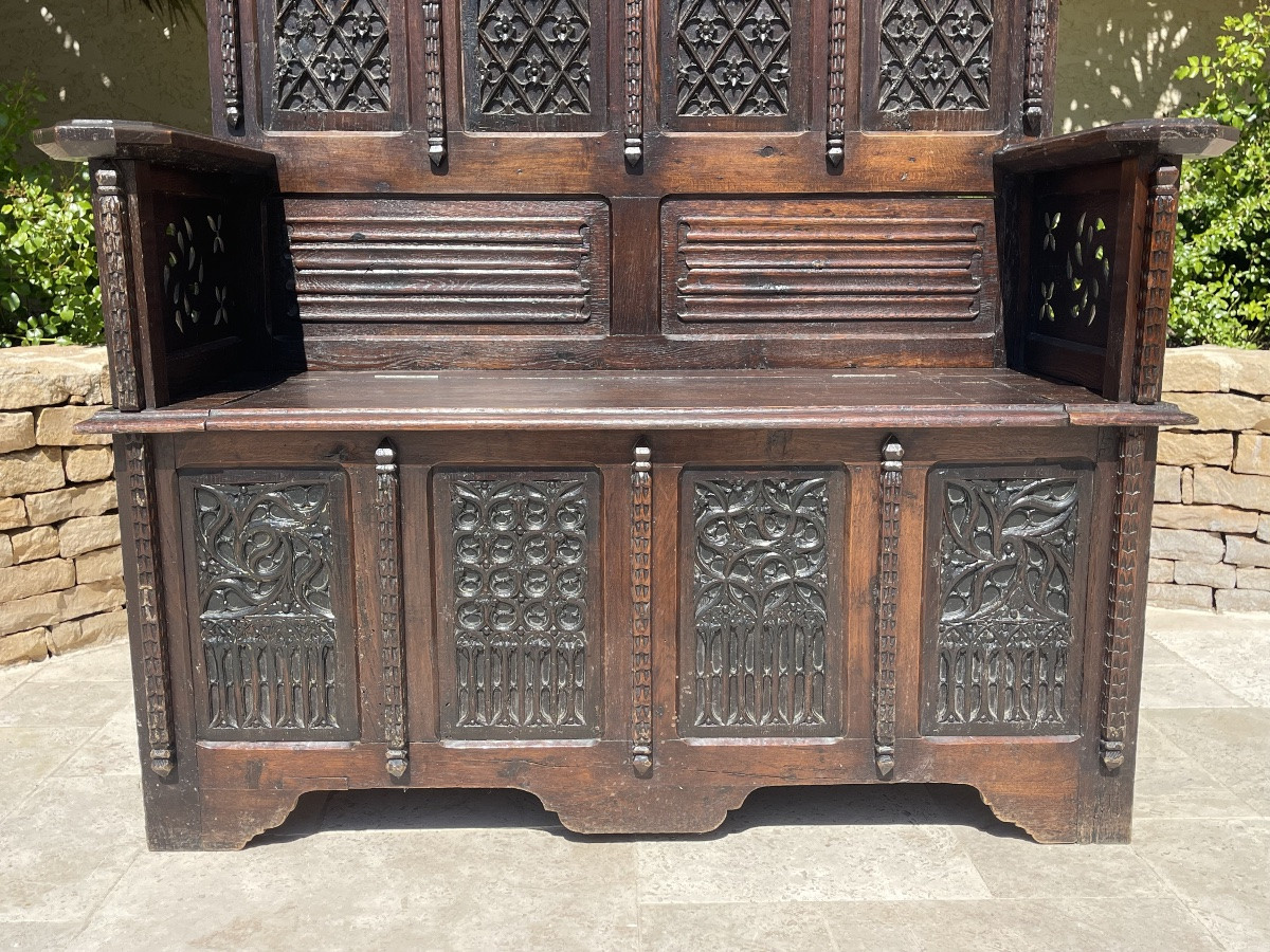 Banc Coffre Gothique En Chêne -photo-3