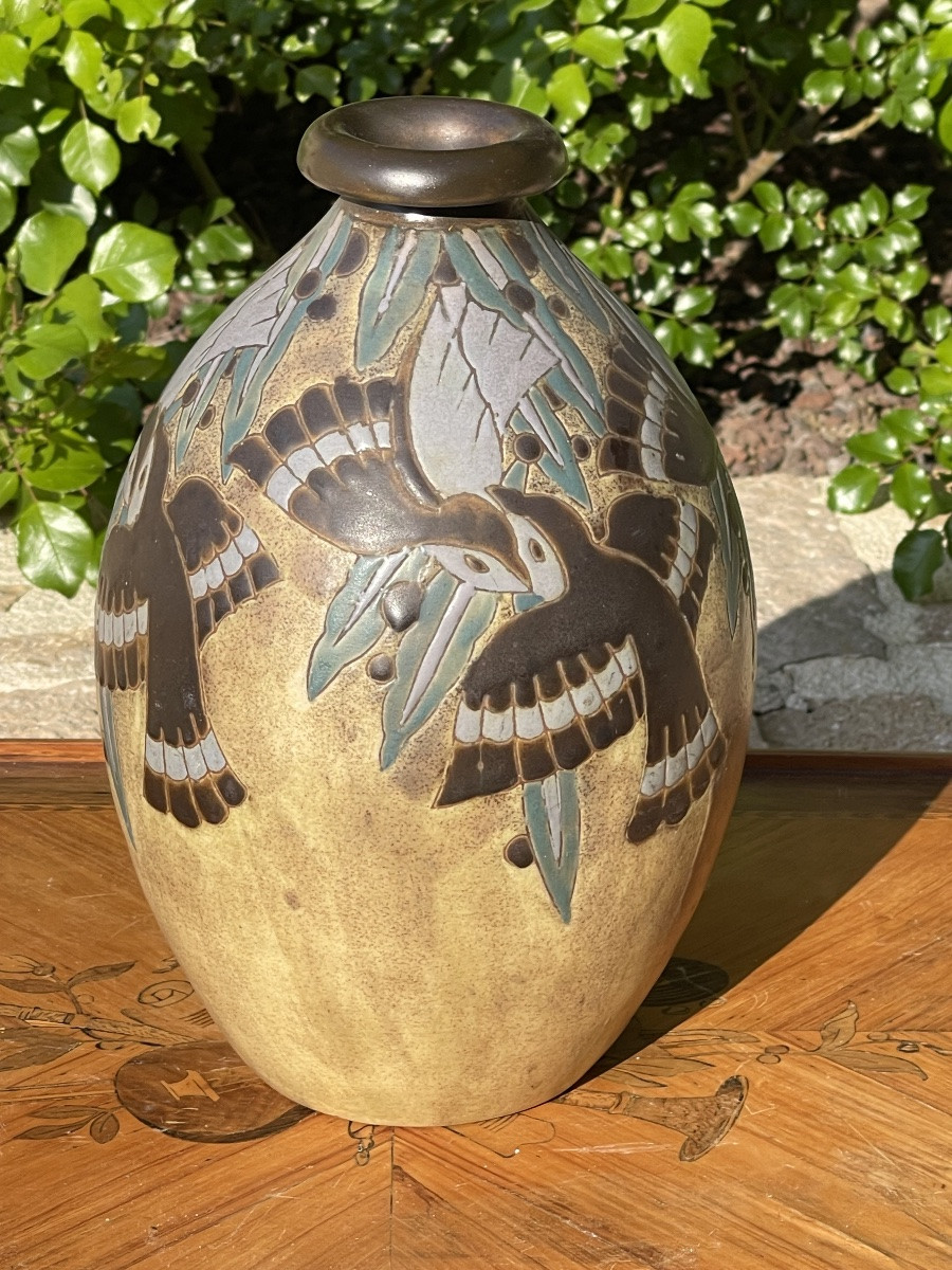 BOCH KERAMIS  - Vase en Grès aux Hirondelles-photo-1