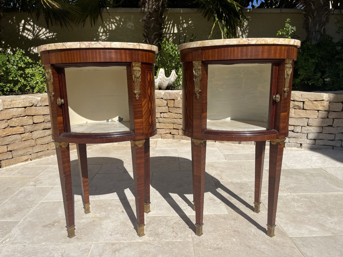 Pair Of Louis XVI Style Tambour Bedside Tables-photo-8