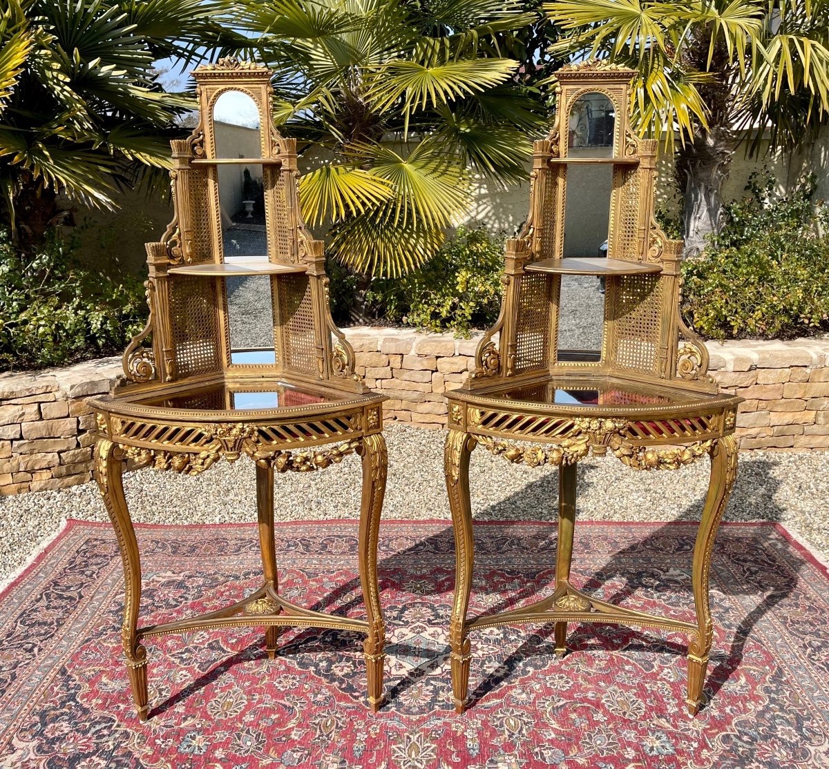 Paire d’encoignures en Bois Doré Style Louis XV -photo-8
