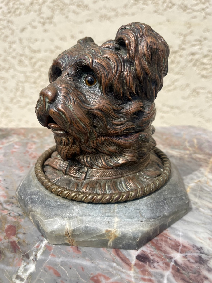 Encrier en Bronze, Tête de Yorkshire-photo-2