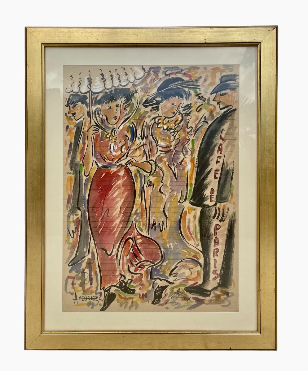André Meurice - Gouache Watercolor, Café De Paris