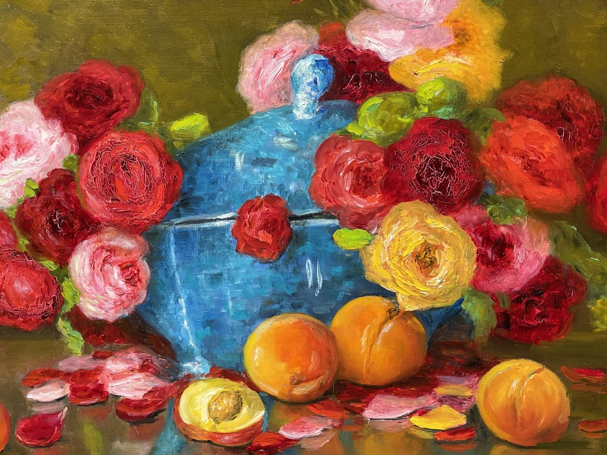 Marie-madeleine De Rasky - Flowers, Fruits And Blue Soup Tureen-photo-3