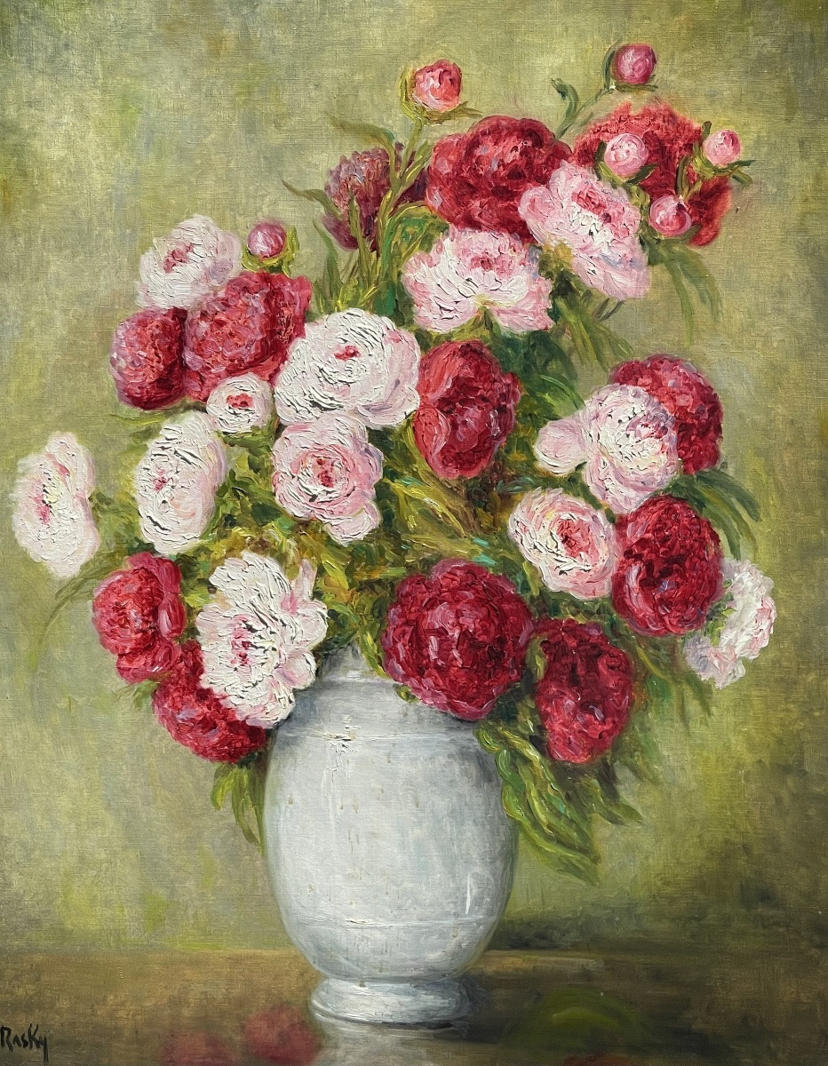 Marie-madeleine De Rasky - Peonies In A White Chinese Vase-photo-2