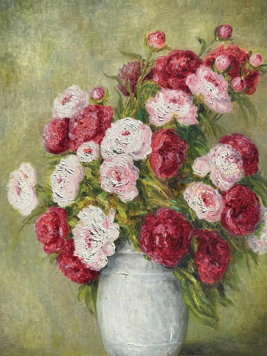 Marie-madeleine De Rasky - Peonies In A White Chinese Vase-photo-3
