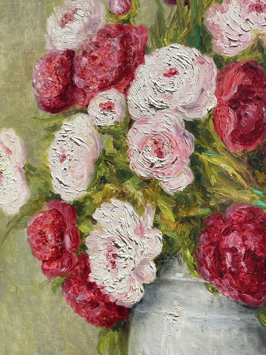 Marie-madeleine De Rasky - Peonies In A White Chinese Vase-photo-3