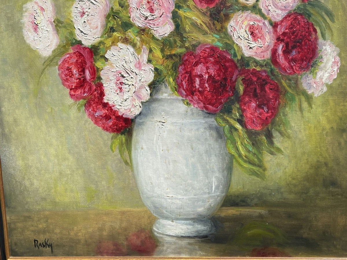 Marie-madeleine De Rasky - Peonies In A White Chinese Vase-photo-4