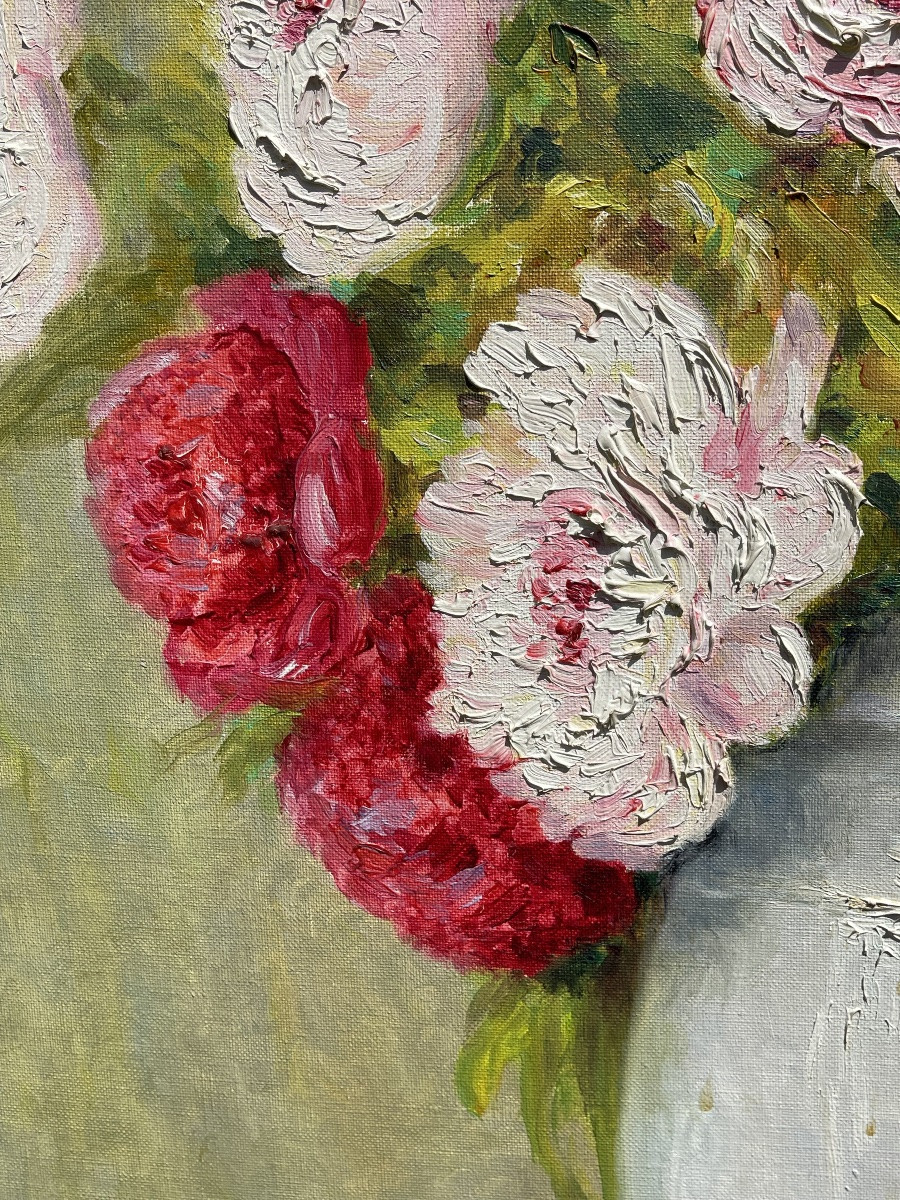 Marie-madeleine De Rasky - Peonies In A White Chinese Vase-photo-5
