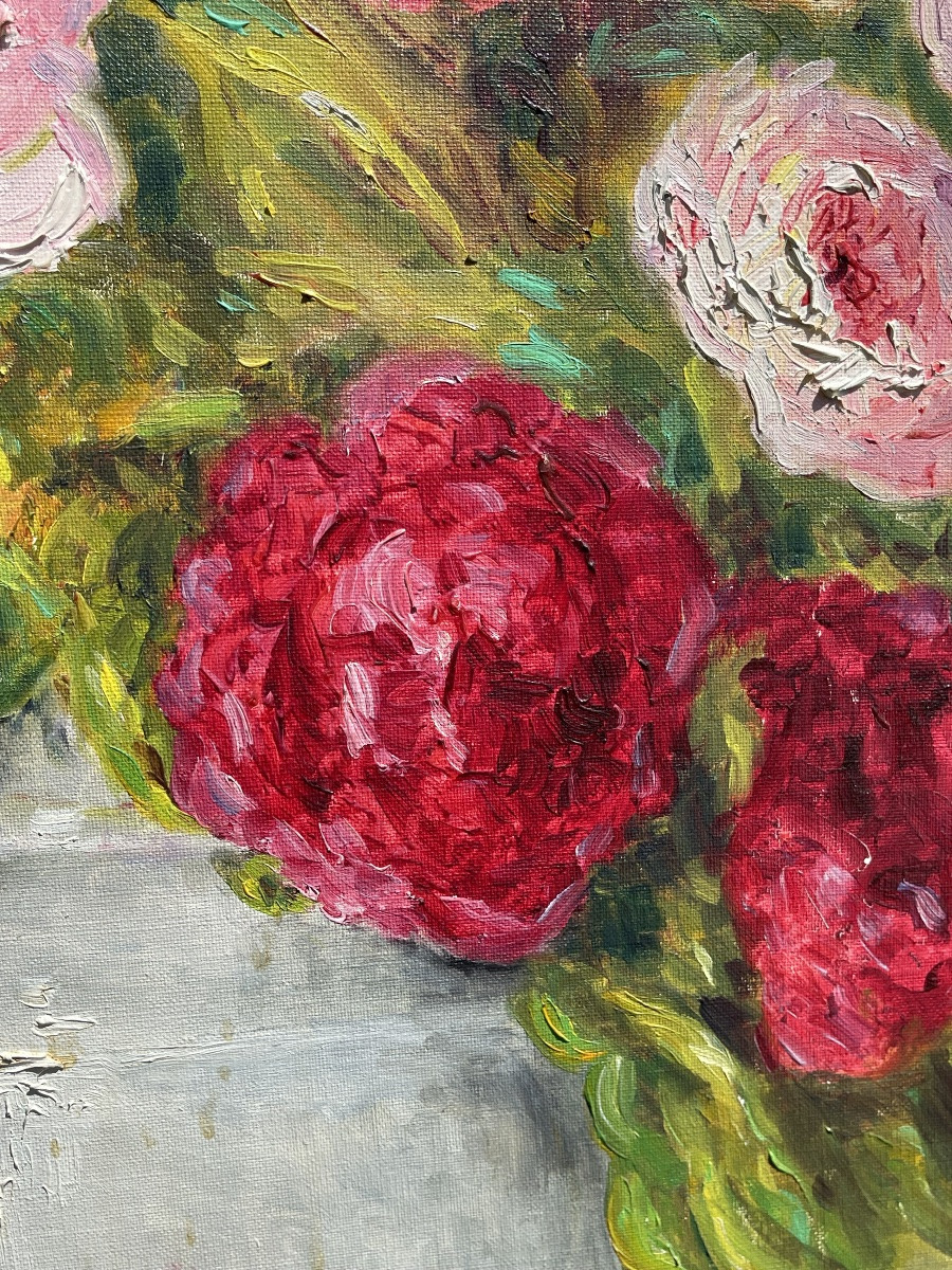 Marie-madeleine De Rasky - Peonies In A White Chinese Vase-photo-6