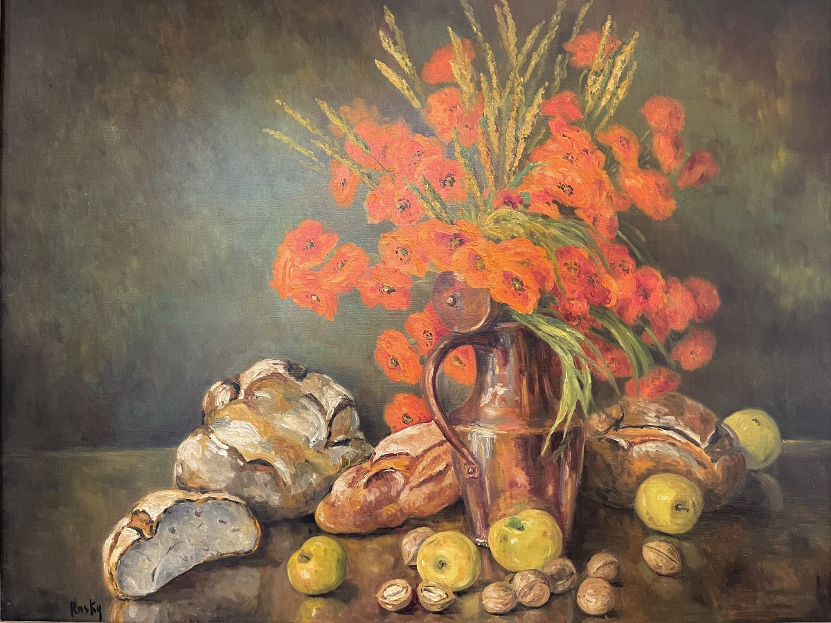 Marie-madeleine De Rasky - Copper, Poppies, Wheat, Bread And Fruit-photo-2