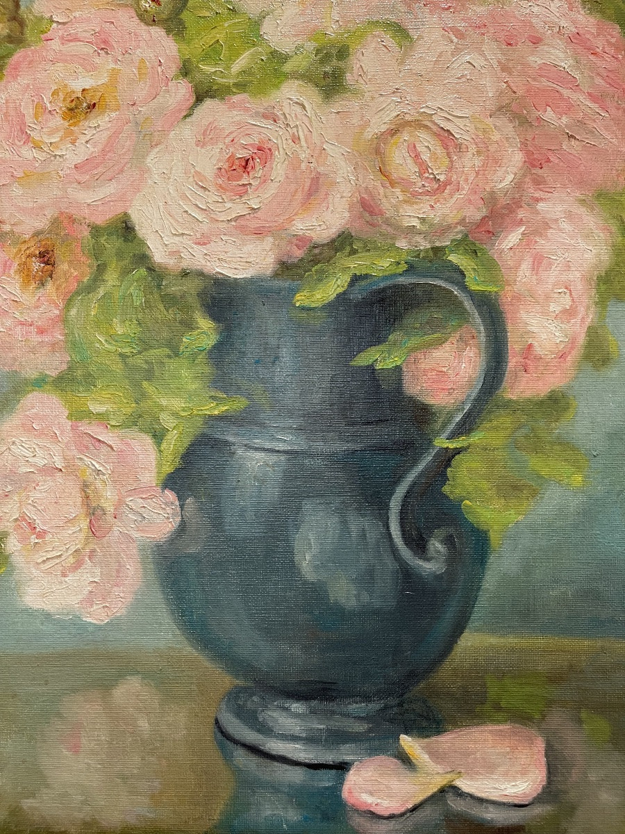 Marie-Madeleine De RASKY - Roses du Jardin de Laurette dans un Pot en Étain-photo-3