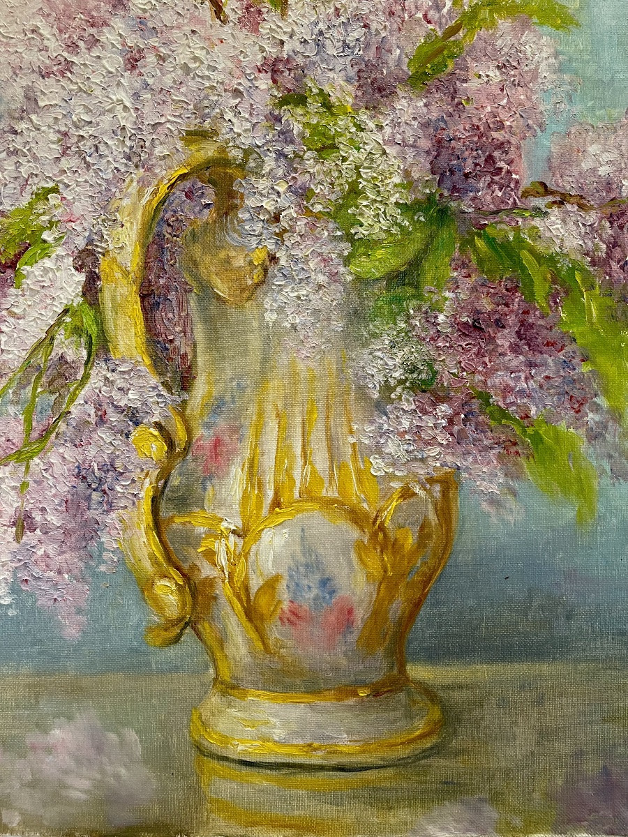 Marie-madeleine De Rasky - Bouquet Of Lilacs In A Porcelain Vase-photo-3