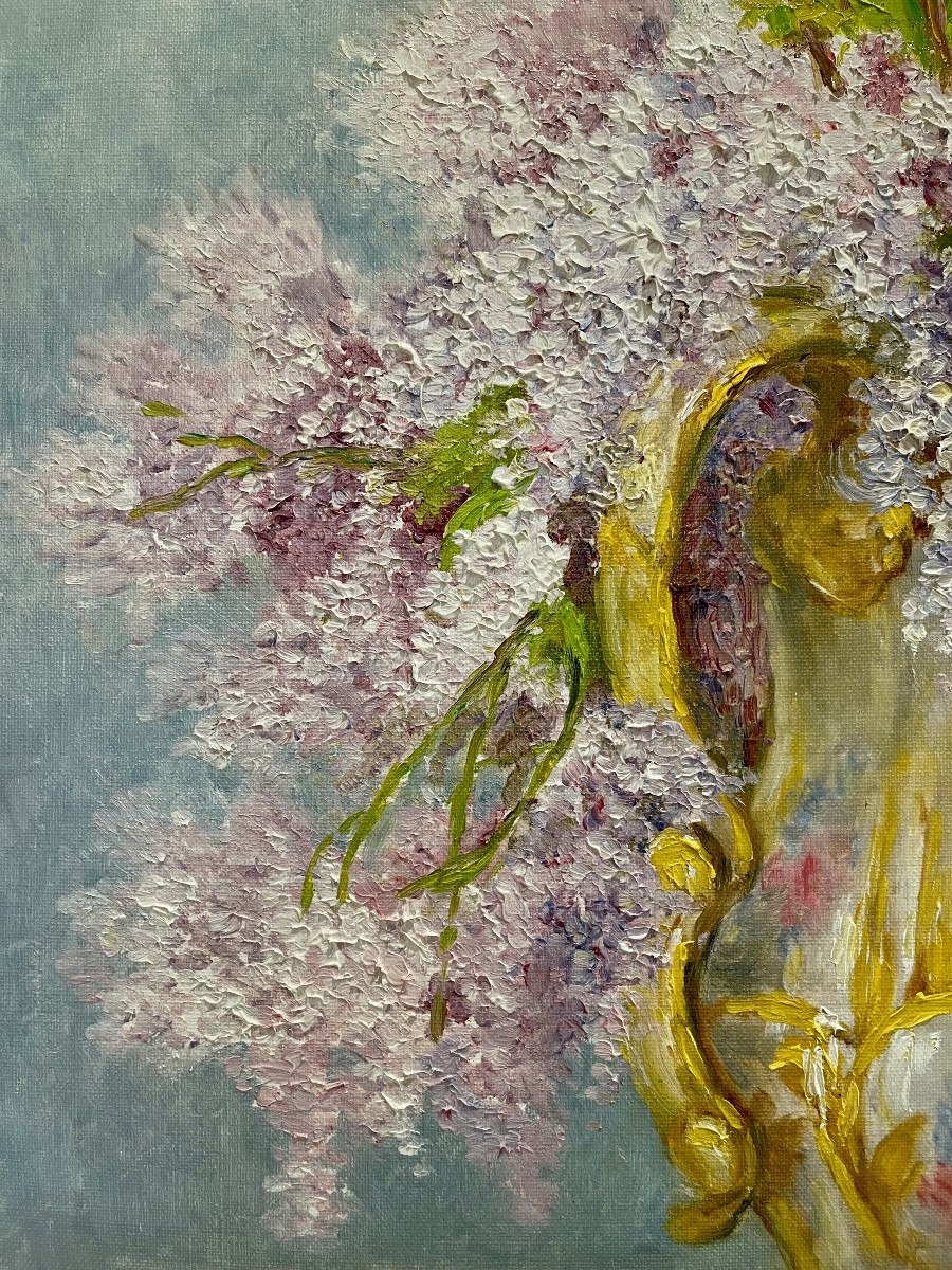 Marie-madeleine De Rasky - Bouquet Of Lilacs In A Porcelain Vase-photo-1