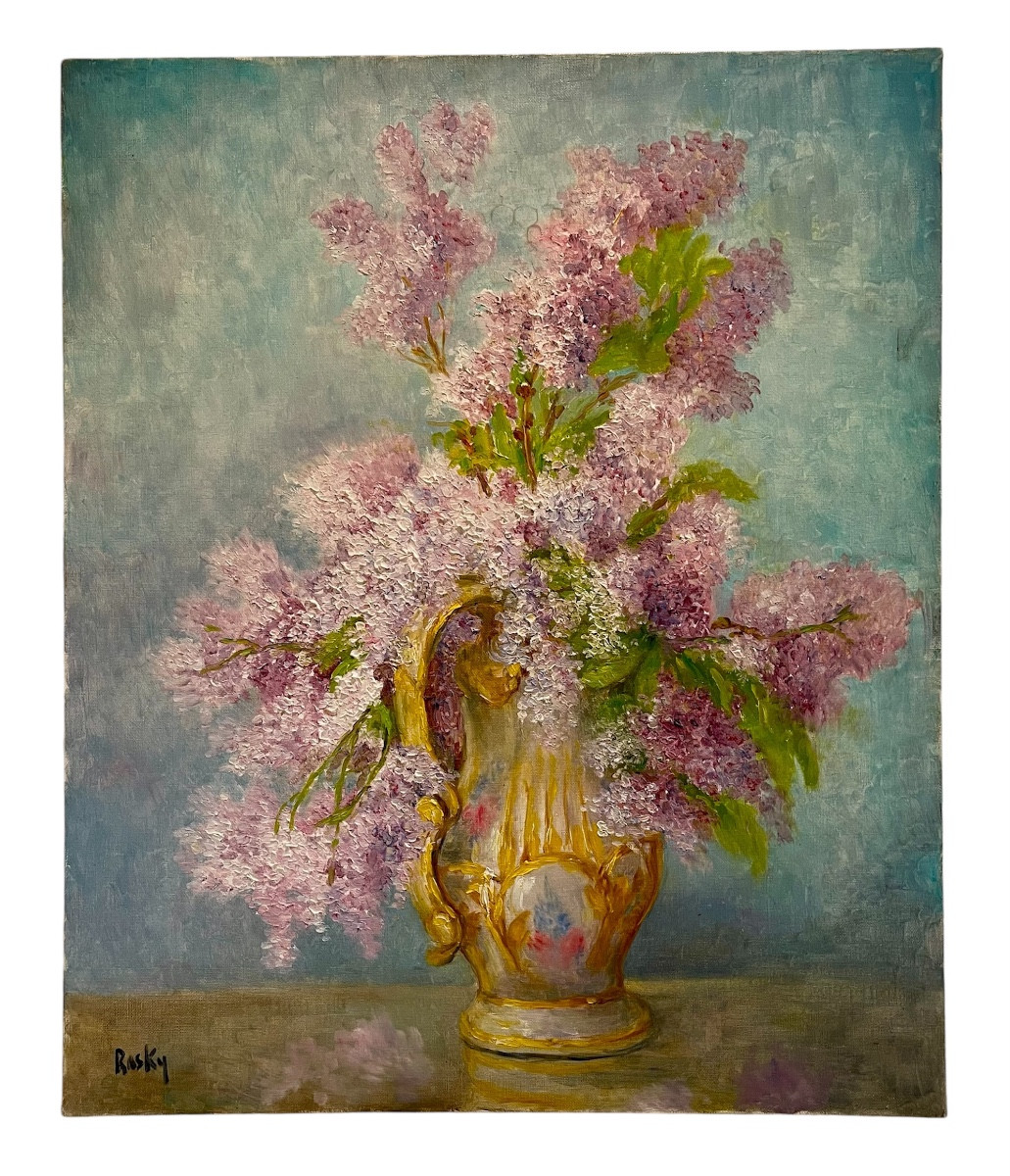 Marie-madeleine De Rasky - Bouquet Of Lilacs In A Porcelain Vase