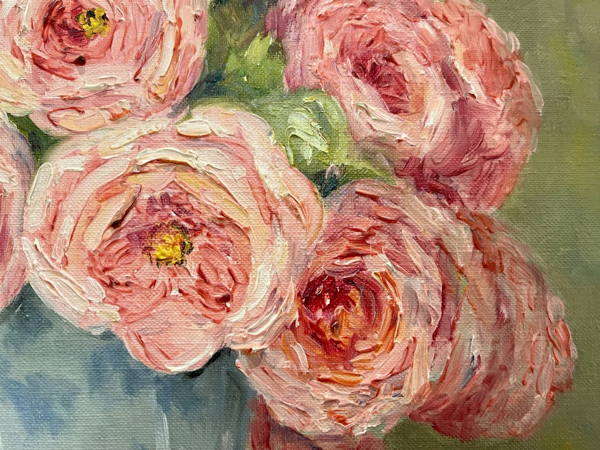 Marie-madeleine De Rasky - Pink Roses In A Spanish Vase And 8 Petals-photo-4