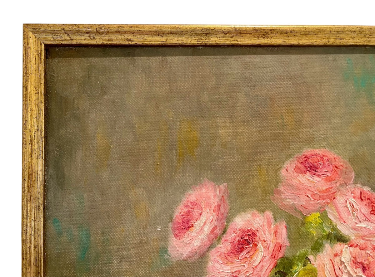 Marie-madeleine De Rasky - Pink Roses In A Spanish Vase And 8 Petals-photo-6