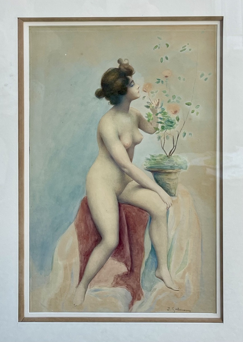 J. Salmony - Young Naked Woman And Rose Bush -photo-2