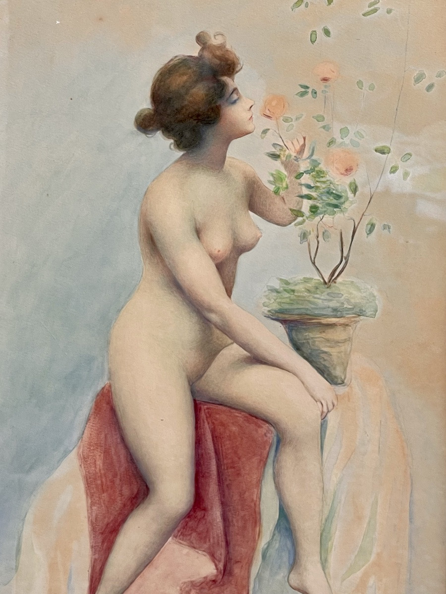 J. Salmony - Young Naked Woman And Rose Bush -photo-3