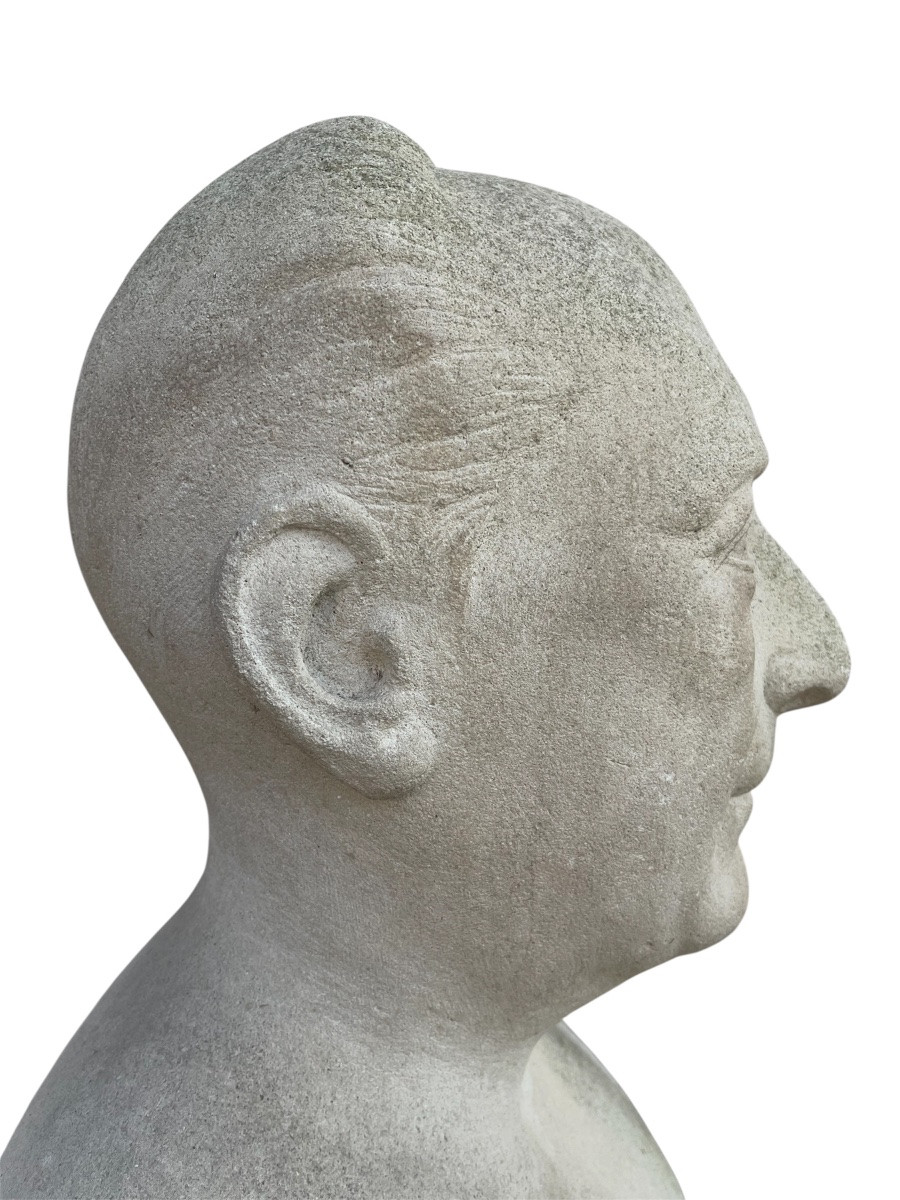 H. HANNIET - Buste en pierre, Autoportrait 1965-photo-2