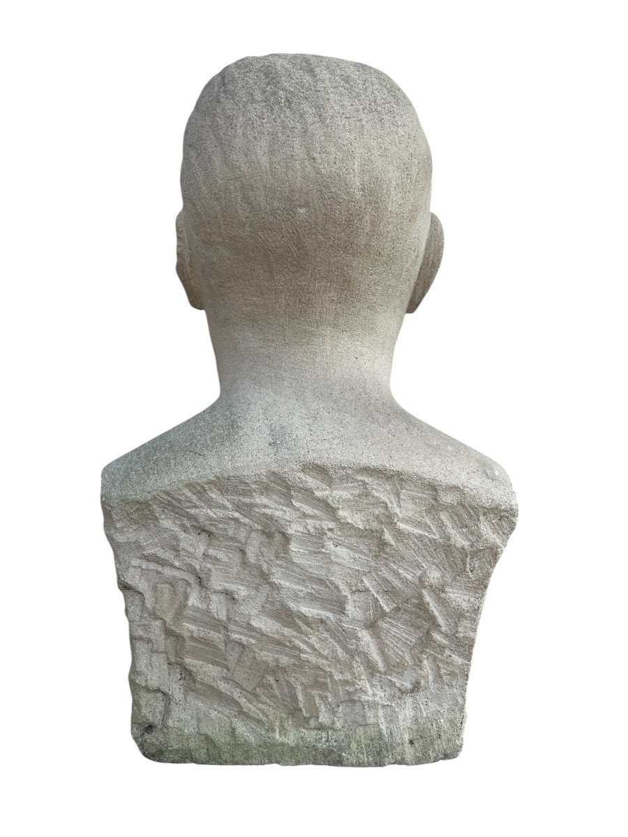 H. HANNIET - Buste en pierre, Autoportrait 1965-photo-3