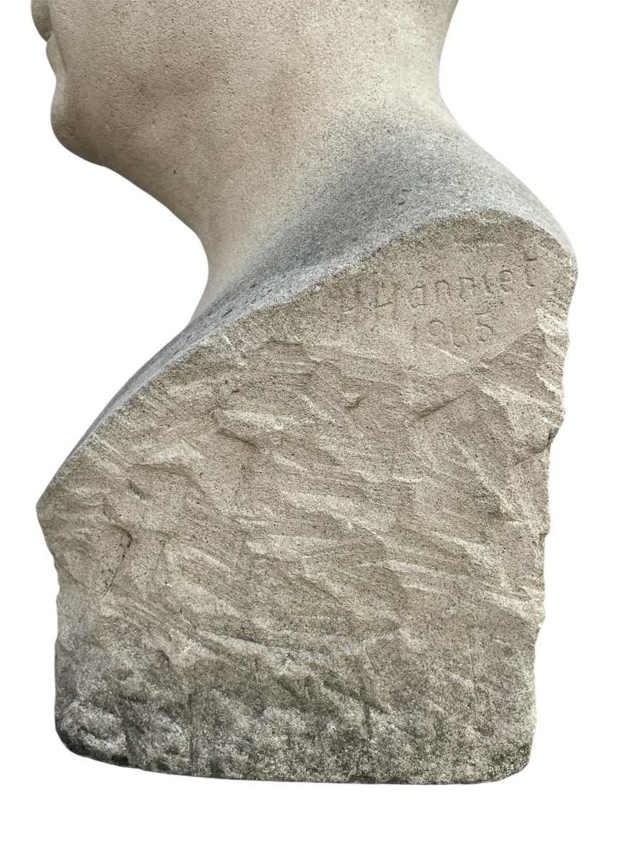 H. HANNIET - Buste en pierre, Autoportrait 1965-photo-5