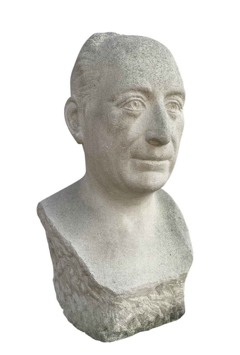 H. HANNIET - Buste en pierre, Autoportrait 1965