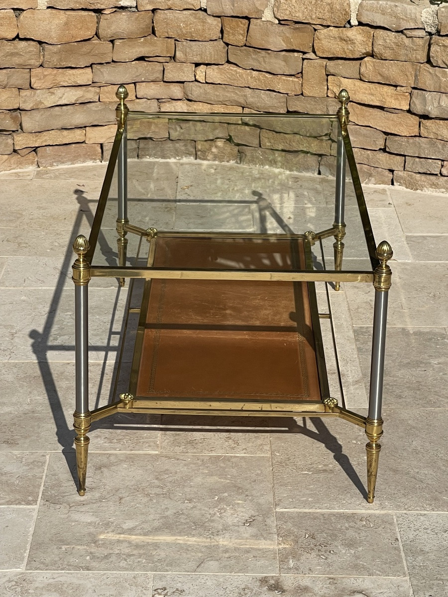 Maison JANSEN - Table Basse en Laiton & Cuir-photo-1