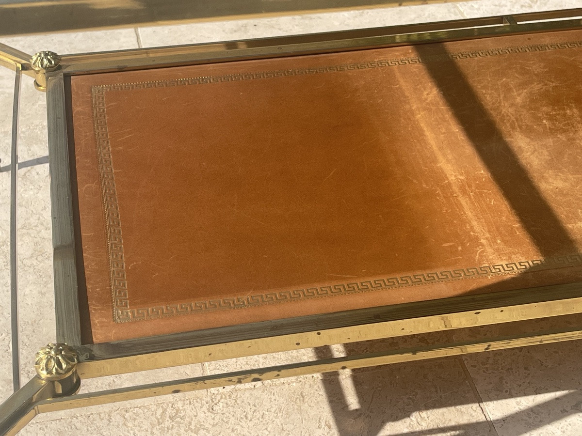 Maison JANSEN - Table Basse en Laiton & Cuir-photo-4