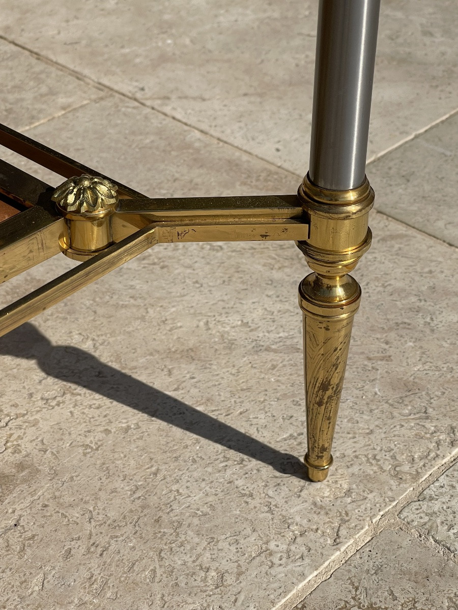 Maison JANSEN - Table Basse en Laiton & Cuir-photo-5