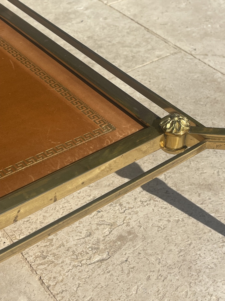 Maison JANSEN - Table Basse en Laiton & Cuir-photo-6