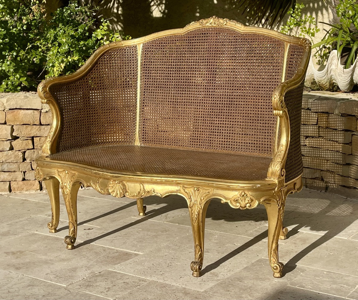 Banquette en Bois Doré Style Louis XV -photo-1